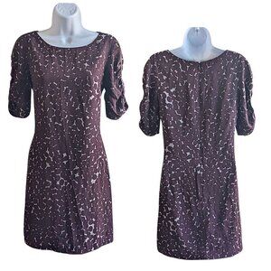 Vintage Y2K TOCCA 100% Silk Burgundy Thumbprint Print Ruched Sleeve  Mini Dress